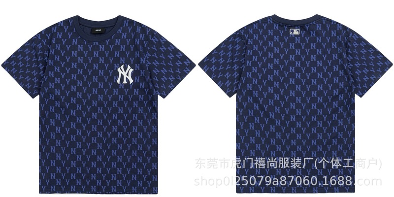 クロスボーダー25ss刺繍MLB春夏全面プリントロゴ半袖男女兼用ゆったりカジュアルTシャツ純綿快適|undefined