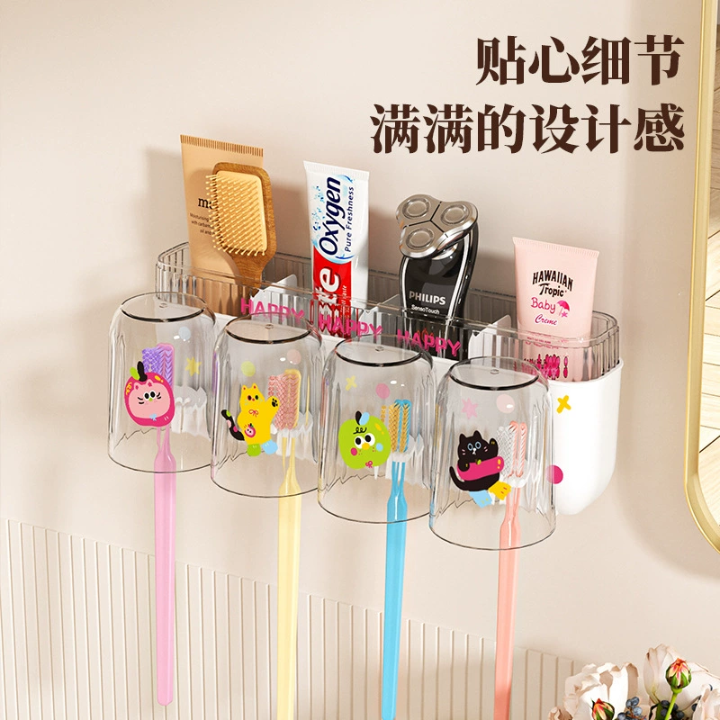 Бытовая чашка для зубной щетки, милая полка для хранения, настенный держатель для зубной щетки без перфорации, чашка для полоскания рта в ванной, держатель для зубной щетки и зубной пасты