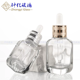 现货精油分装小样滴管瓶30ml四方网格厚底化妆品透明精华液玻璃瓶