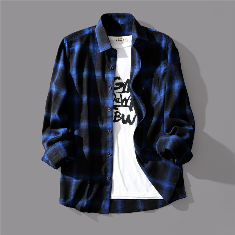 Hong Kong-style Korean-style Design Sense Black and White Plaid Long-sleeved Shirt Men's High Street Small-sized Ancient Hong Kong-style Loose Cardigan Shirt