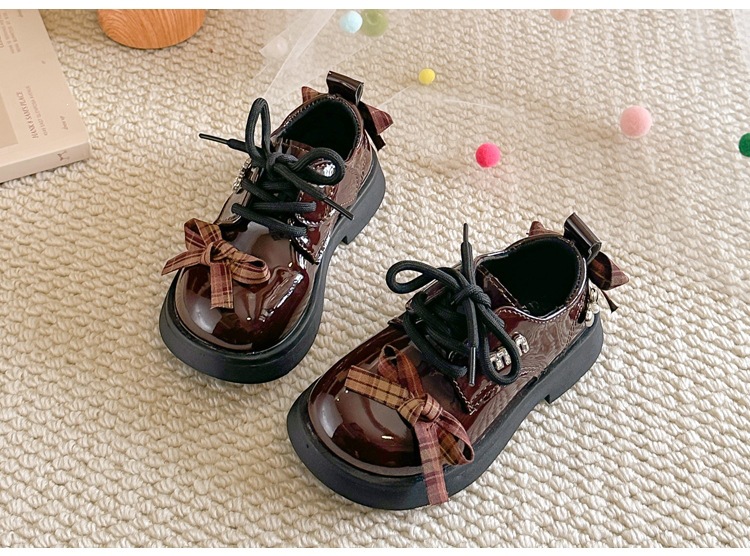 Mädchen Lederhalbschuhe Im Britischen Stil Mit Schleife Und Karo_voghion.com