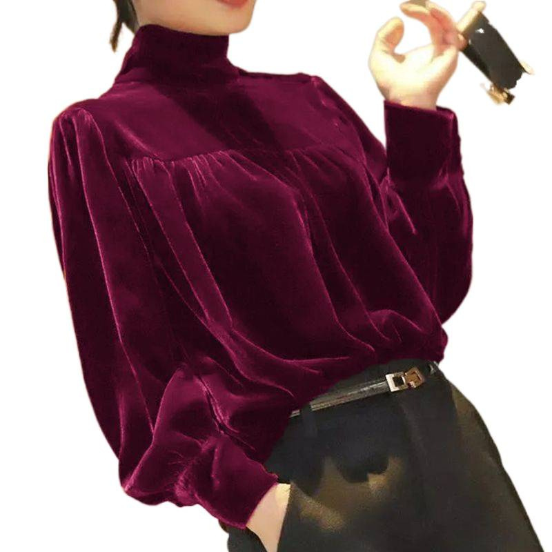 高档金丝绒打底衫半高领女秋冬新款T恤宽松外穿洋气上衣女|undefined