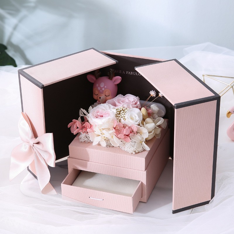 Caja de regalo de San Valentín 520 rosa lápiz labial collar joyero regalo de cumpleaños flor eterna caja de regalo de ventana al por mayor