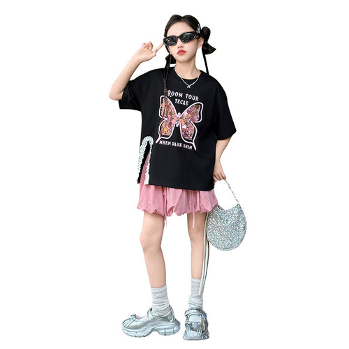 女童夏季套装2024新款洋气儿童时髦短袖网红女孩炸街夏装两件套潮