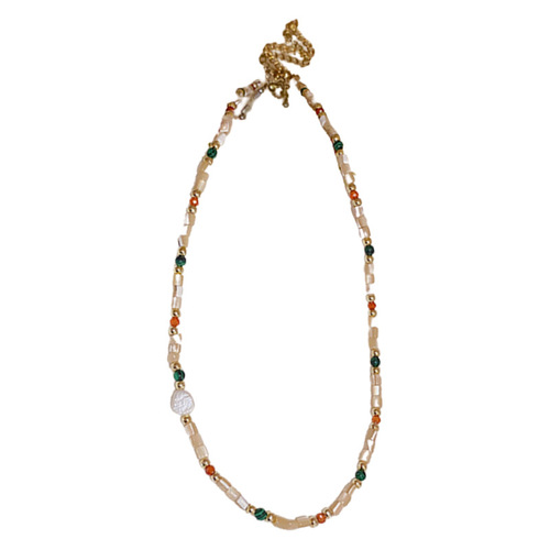 Baroque Freshwater Pearl Colored Natural Stone Necklace Simple Temperament Clavicle Chain Light Luxury High-end Necklace for Women