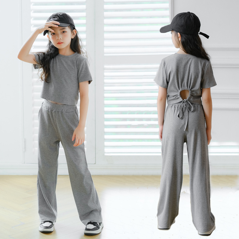 Girls' Outfit Set 25 Summer New Casual Short T-Shirt Top Versatile Straight-Leg Pants Children's Two-Piece Set