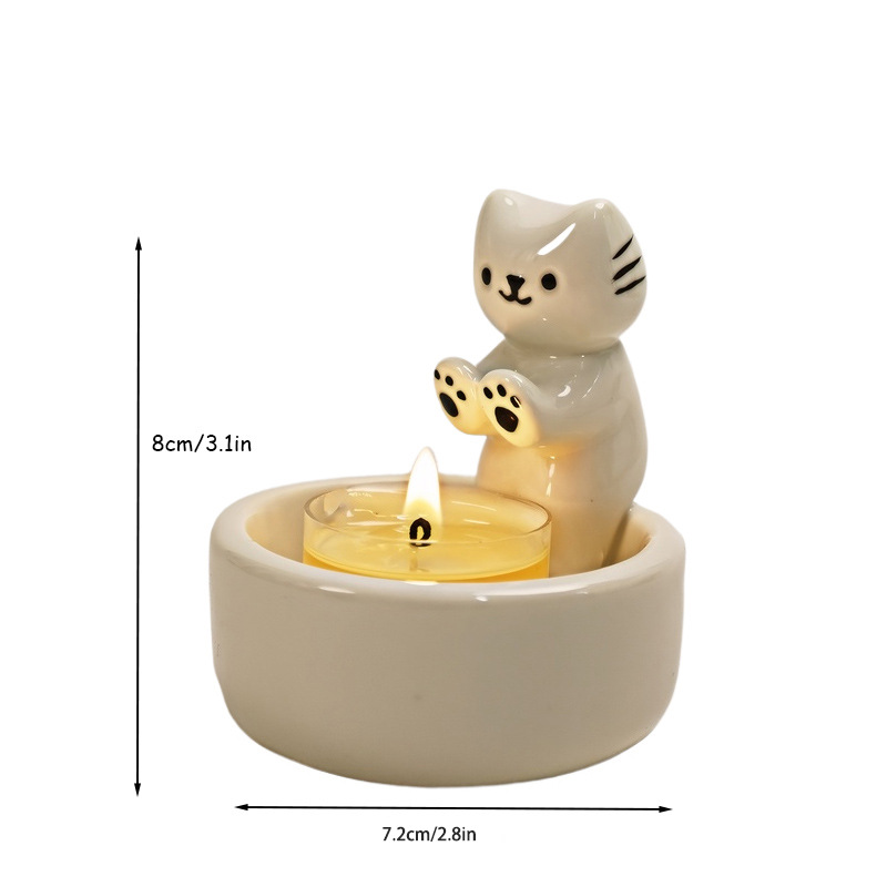 Ins crosbar dibujos animados gato asado fuego cerámica candelabro artesanía decoración del hogar ambiente regalo de vacaciones resistencia a altas temperaturas