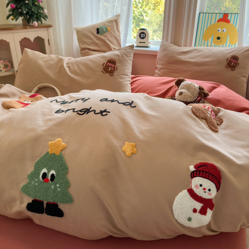 Categoría A otoño y invierno engrosado algodón molido cama de cuatro piezas 100 algodón puro niños dibujos animados colchón set de tres piezas