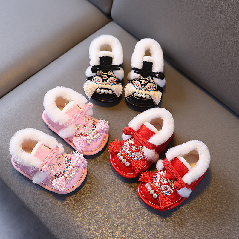 One-Year-Old Shoes for Boys and Girls, Hanfu Shoes, Baby Tang Suit Shoes, Traditional Toddler Shoes, Soft-Soled Plush Tiger Head Shoes