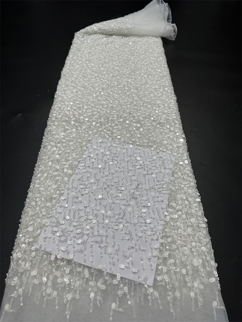 Fábrica al por mayor sequinilla bordada perlas tubo bordado tela de moda rendimiento de escenario ropa de vestir de alta calidad tela