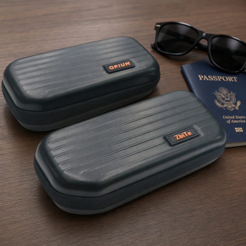 Mini trolley case-style eyeglass case, small portable pressure-resistant hard shell zipper sunglasses storage box, customizable with logo