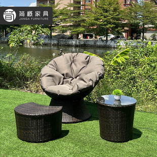 Outdoor Courtyard Rattan Tables and Chairs, Villa Rattan Chairs, Hotel B&B Balcony Furniture, Lounge Chairs, Footrests, Coffee Tables, Three-Piece Set