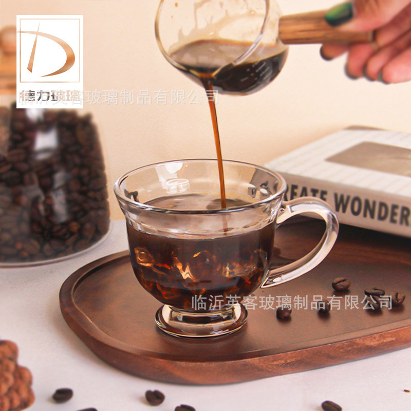 Simple Transparent Tropical Handle Glass Coffee Cup Ice Mocha Caramel Latte Cup Cafe Drinking Tea Cup
