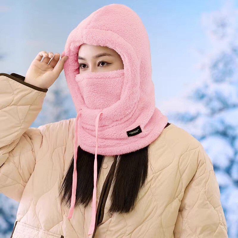 跨境代发围脖口罩一体帽子女冬季加绒加厚套头帽护耳防风棉帽骑车|undefined