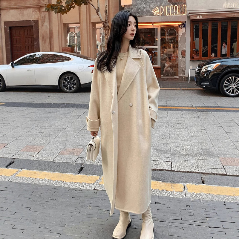 2025 New Autumn and Winter Small Camel Velvet Double-Breasted Long Double-Sided Woolen Outwear Women's Slim Elegant Woolen Outwear 2025 New Autumn and Winter Small Camel Velvet Double-Breasted Long Double-Sided Woolen Outwear Women's Slim Elegant Woolen Outwear