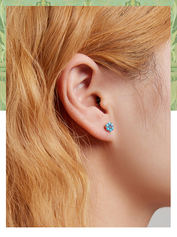3g Weight December Birthstone Turquoise Inlay Material Earrings Classification 1 Pair Quantity 1 Pair 925 Sterling Silver Turquoise Flower Earrings