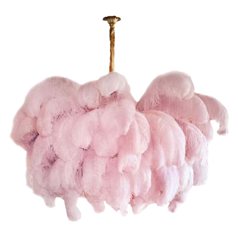 Transfronteriza original de cobre araña de plumas de lujo luz dormitorio sala de estar popular araña de plumas de avestruz