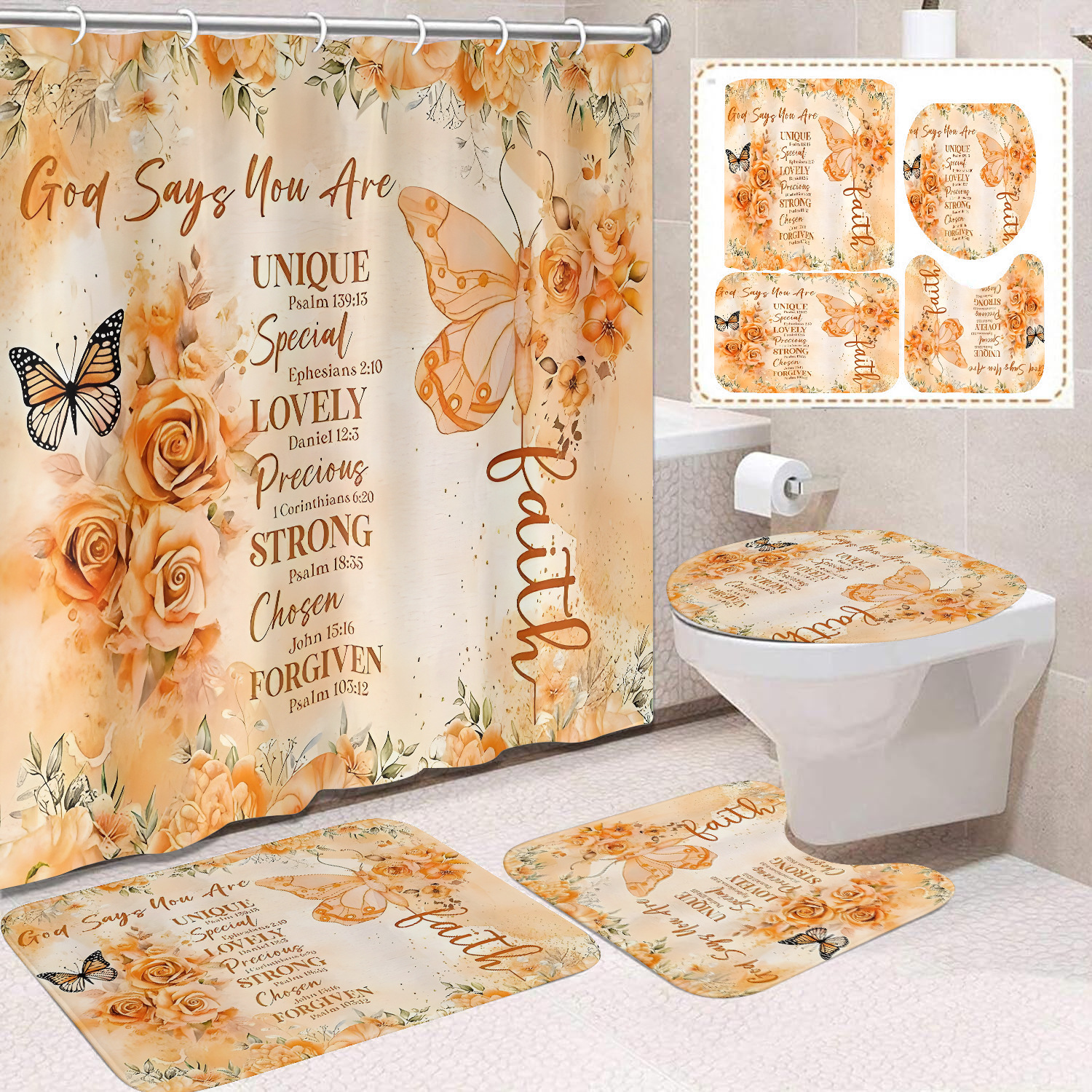 Transfronterizo Amazon cortina de ducha de color degradado cortina de baño letra patrón de mariposa cortina de ducha impermeable y a prueba de moho image 39