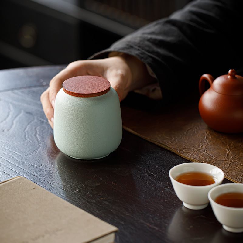 茶缶木製蓋セラミック密封缶小さなプーアル赤緑茶包装ギフト用カスタムロゴ龍井ポータブル|undefined