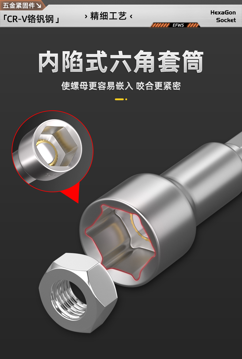 External hexagonal magnetic socket screwdriver wrench accessory for pneumatic and electric screwdrivers, self-tapping and self-drilling air bit socket