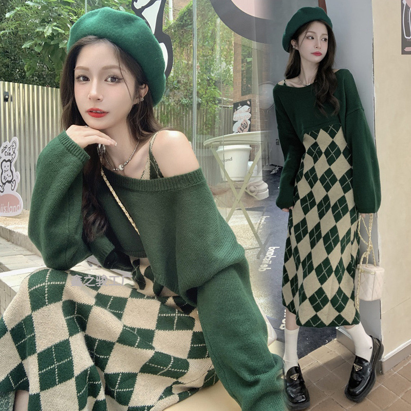 임산부 솔티 라이트 성숙 하이엔드 스웨터 투피스 세트 가을 겨울 착용 기질 셀러브리티 임산부 착용 니트 원피스