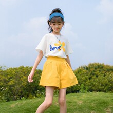 棉女童短袖T恤运动套装2024夏季中大童洋气网红夏天短裤两件套女