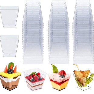 200ml8OZ disposable plastic transparent square fruit ice cream pudding dessert cake mousse cup with lid