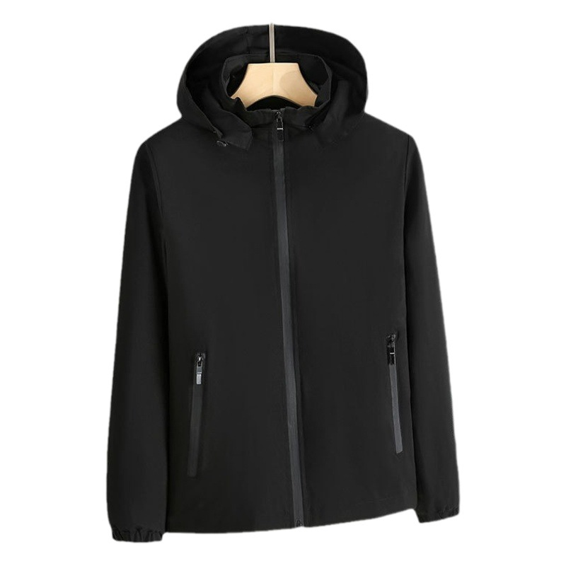 Primavera y otoño collar de pie con capucha chaqueta de una sola capa a prueba de viento impermeable ropa de trabajo al aire libre logotipo personalizado Grupo chaqueta de hombres y mujeres