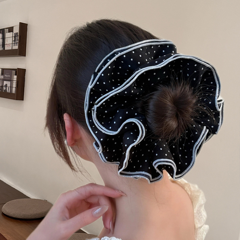 403 черная резинка для волос в горошек-16см