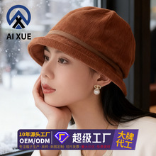 日本设计灯芯绒堆堆帽女秋冬时尚包头帽复古显脸小渔夫帽保暖盆帽