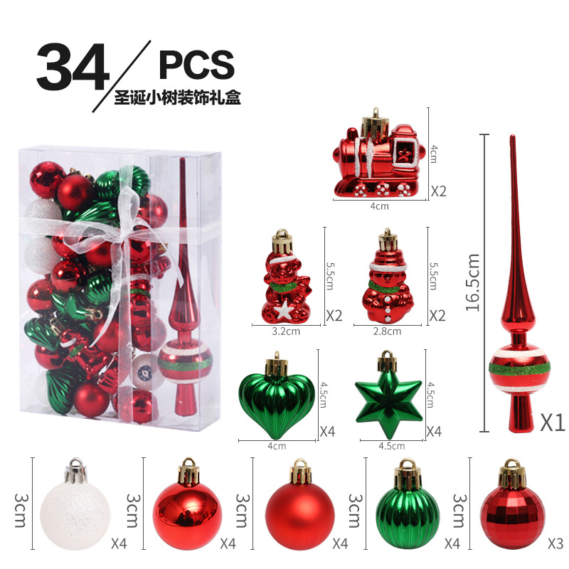 Transfronteriza nuevas decoraciones de Navidad 34 sets pintados bola de Navidad traje bolsa de regalo mini árbol de Navidad colgante