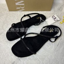 ZA2025夏季新品罗马凉鞋女网红夹脚夹趾水钻蛇形缠绕平跟轻便舒适