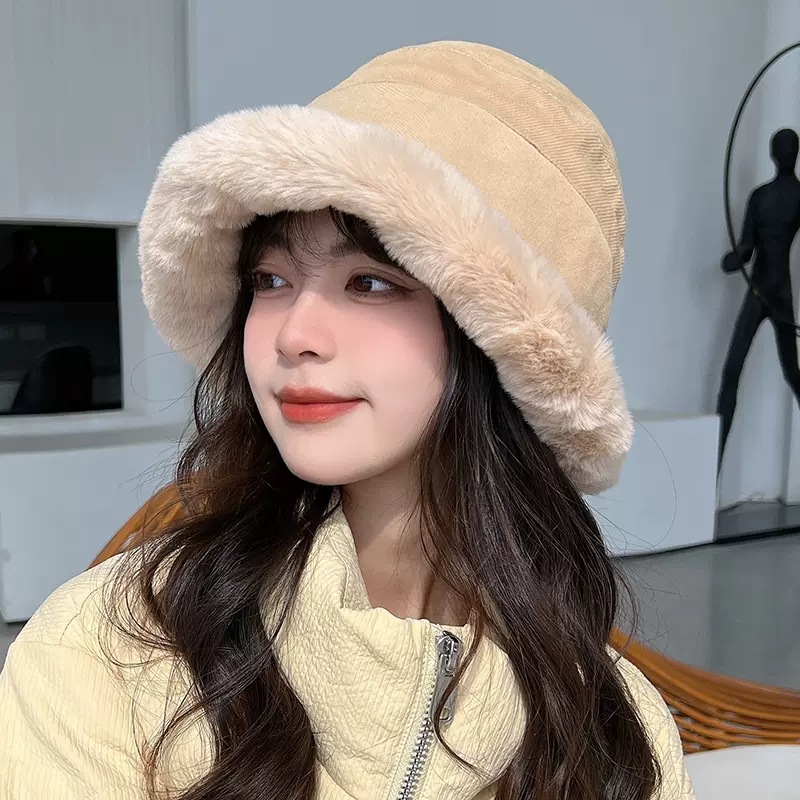 Plush Fisherman For Women, New Thickened Warm Bucket Windproof Ear Protection Lei Feng Hat, Fluffy Winter Hat_voghion.com