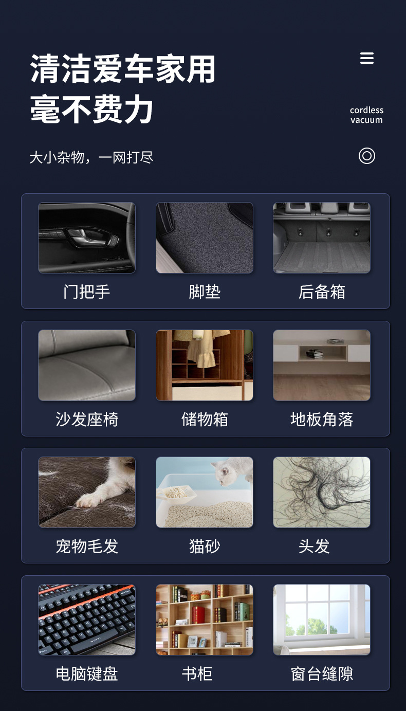 Wireless Car Vacuum Cleaner USB Charging Handheld Car Supplies Portable Small Home High Power Vacuum Cleaner