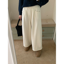 黄峥慵懒松紧腰加绒加厚阔腿休闲裤女冬季宽松保暖弯刀长裤541151