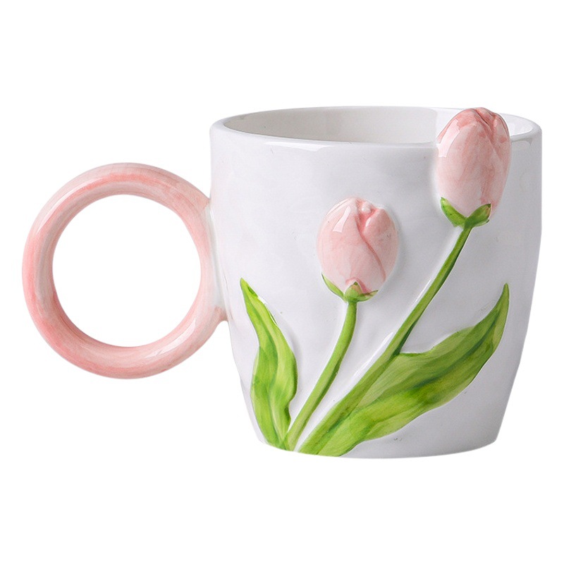 Tulipán Taza de cerámica Nordic regalo Taza chica Oficina taza de agua taza de té taza de café con cuchara taza de desayuno