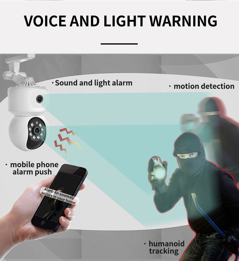 ICSEE çift lens WIFI gözetim kamerası, motorlu başlık