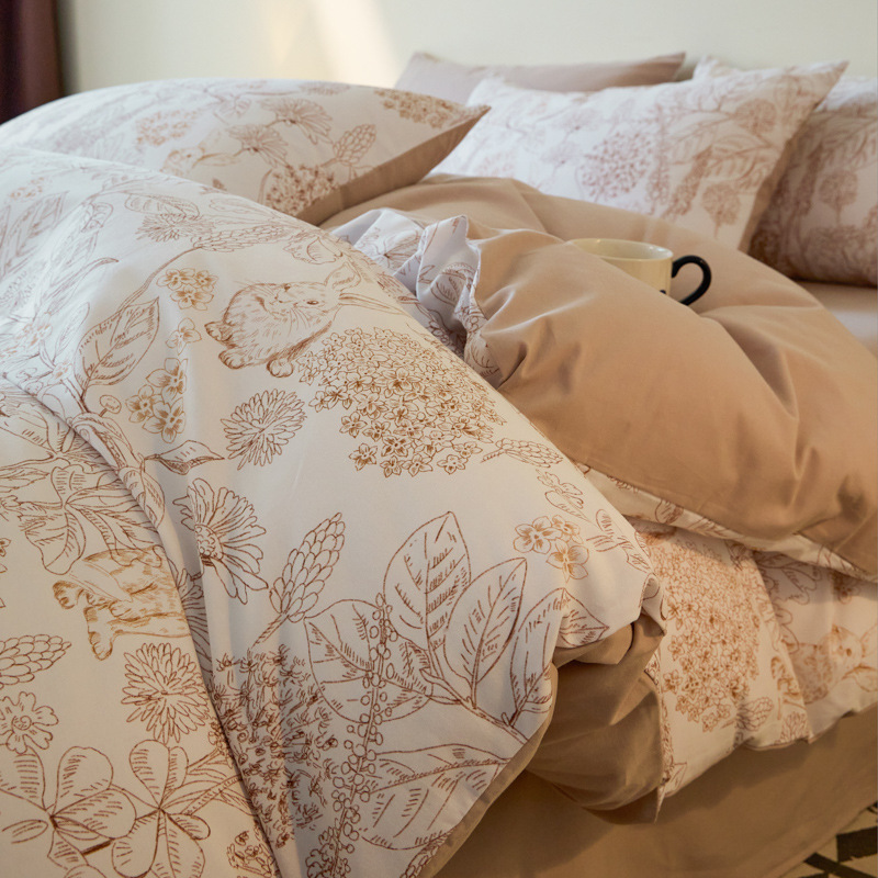 Alta gama A algodón abrasivo de cuatro piezas de invierno engrosado sábanas de cama de algodón de lana larga cálida 60s de cuatro piezas