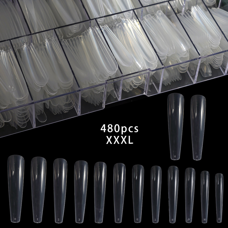 Pieza de uña de Manicura en caja transparente natural 480 piezas uñas falsas Pieza de uña europea y americana pieza de uña de palo completo pieza de uña de color sólido