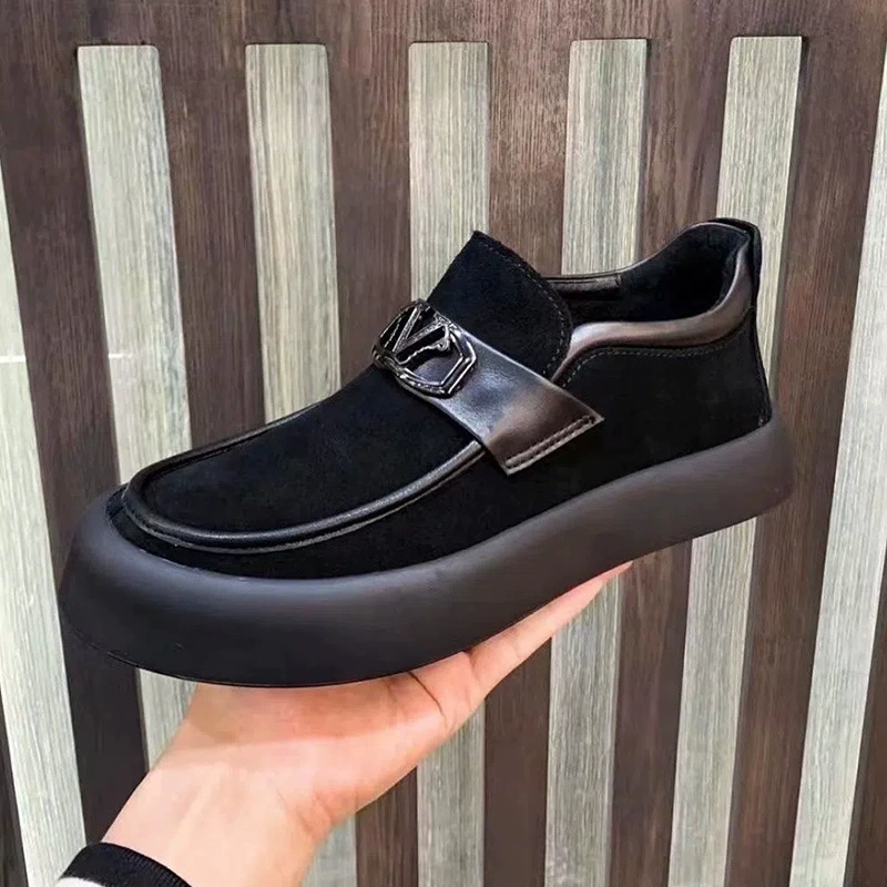 Мужская обувь из натуральной кожи, новинка 2022 года, Осенние Лоферы без шнуровки, Мужская черная замшевая мужская повседневная кожаная обувь с защитой от бархата
