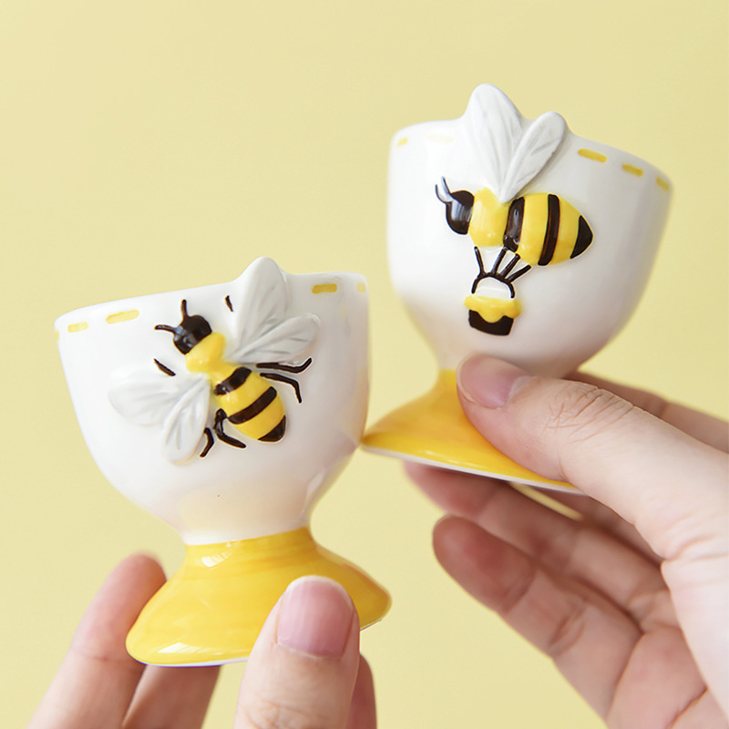 创意浮雕杯子单个鸡蛋托高温陶瓷酒杯可爱蜜蜂春季蛋杯高颜值