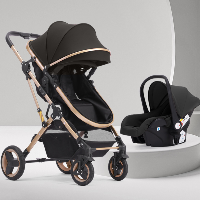 Cochecito para bebé con vista alta, se puede sentar y acostar, plegable, bidireccional, silla de auto para recién nacido.