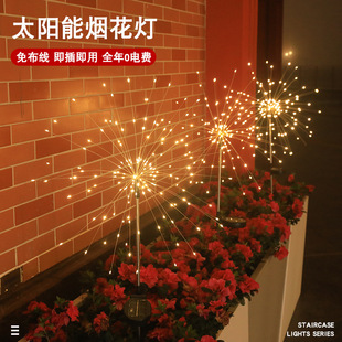 Led Solar Ground Plug Firework Light Courtyard Lawn Light Dandelion Christmas Light Projection Holiday Decoration Light
