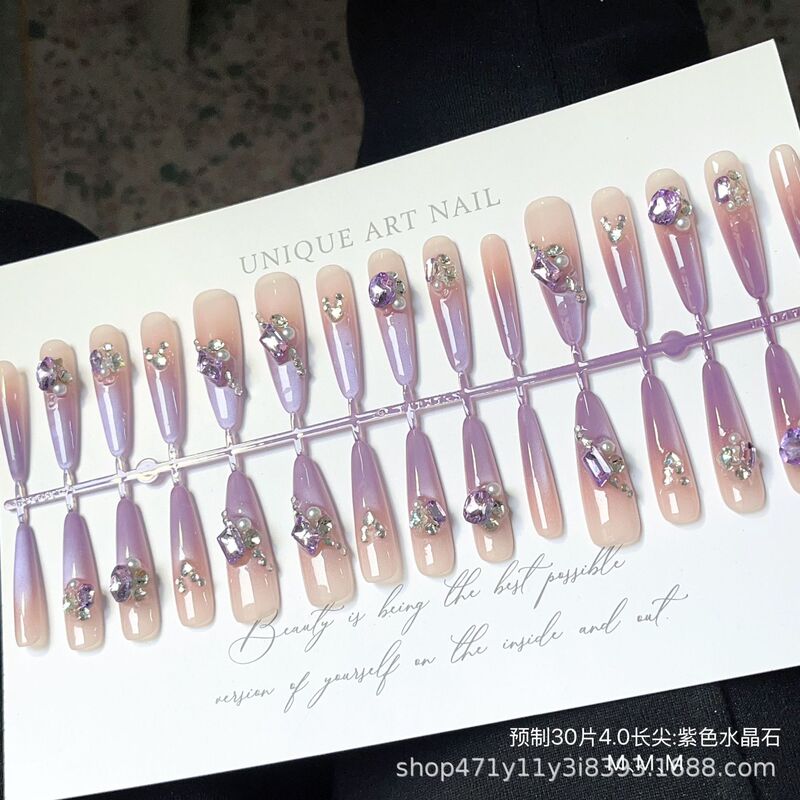 Handmade Nails, Wearable Nails, Sweet Girly Pink and Purple Crystal Stone Manicure Pieces, Gentle Whitening Fairy Nails, Removable Handmade Nails, Wearable Nails, Sweet Girly Pink and Purple Crystal Stone Manicure Pieces, Gentle Whitening Fairy Nails, Removable