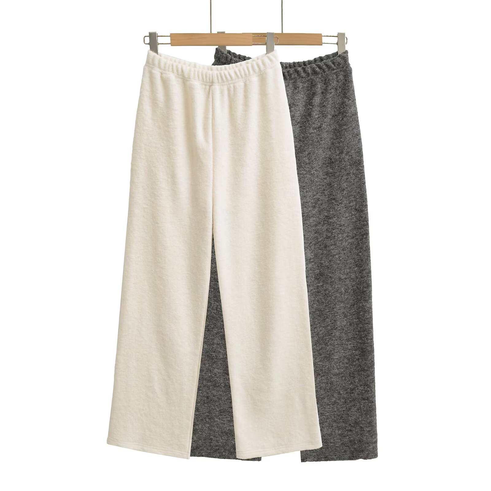 欧美风秋冬款高腰宽松休闲长裤羊绒直筒裤百搭简约显瘦裤子