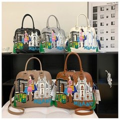 女性の秋冬の新型の越境欧米のレトロなハンドバッグの女性の手の刺繍の肩の斜めのショルダーバッグの貝殻の包み