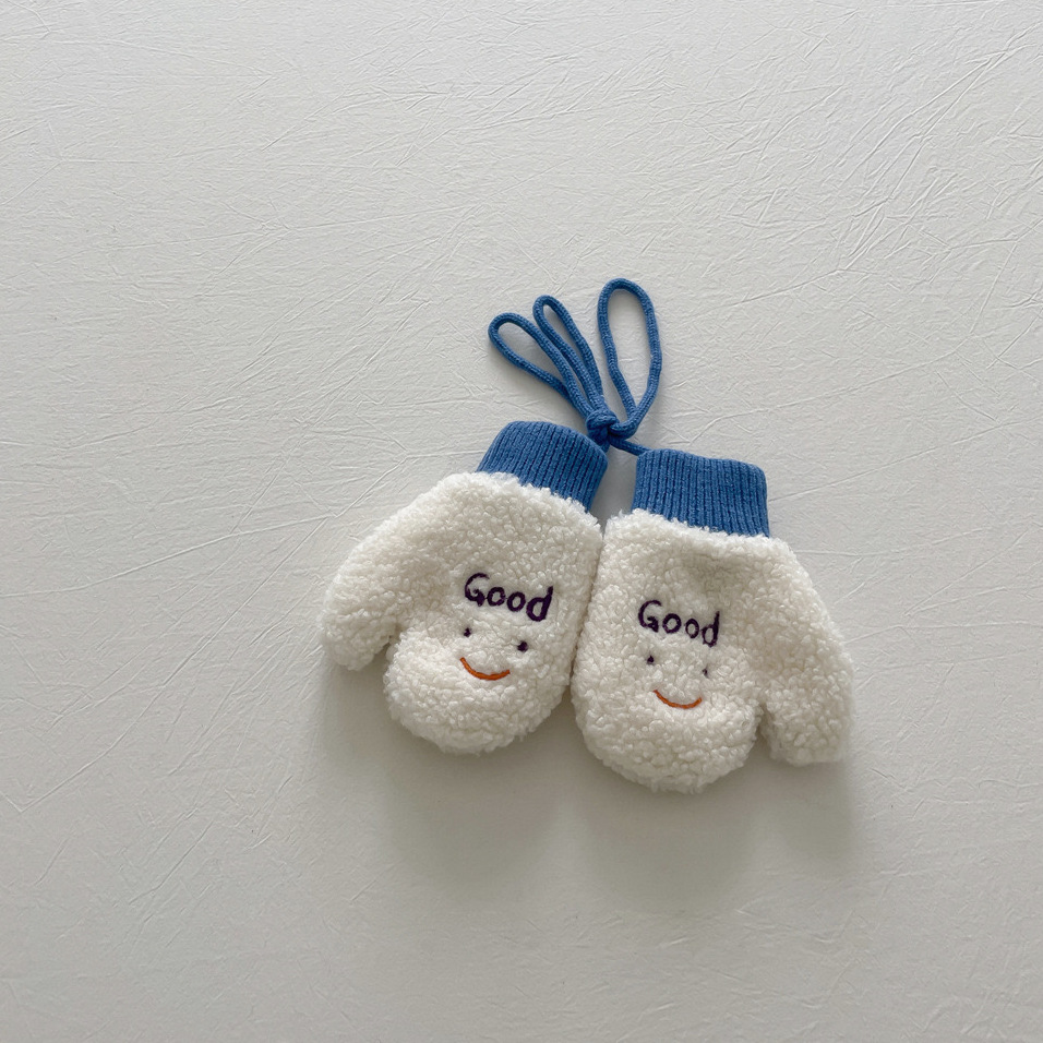 Children's gloves winter all finger hanging neck Instagram smiling boy and girl baby_voghion.com