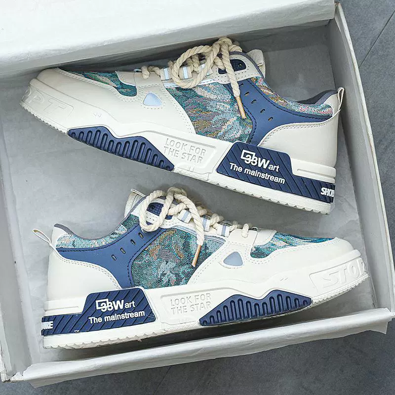 Осенняя мужская обувь 2024 взрывная дышащая холст обувь мужская мода дикая белая обувь толстая подошва спортивная повседневная обувь