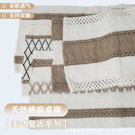 厂家现货圣诞桌旗桌布棉麻半成品批发花边复古美式餐垫面料编织