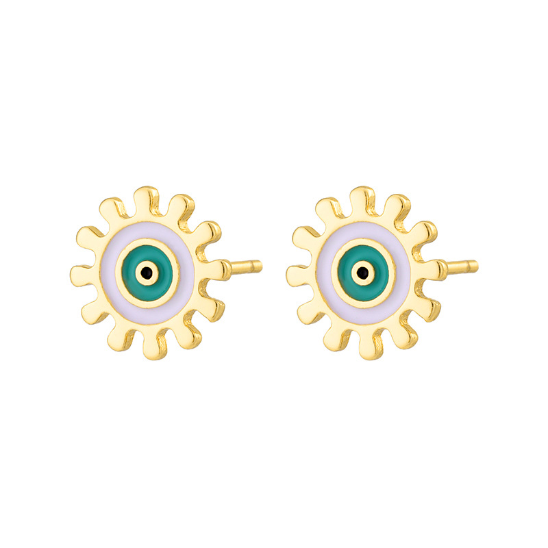 Fashion Evil Eye Drop Oil Plated 18k Real Gold Copper Ear Stud Earrings display picture 2